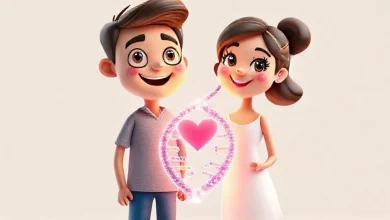 Aşkın DNA'sı ve ilişkilerdeki genetik kodların rolünü simgeleyen görsel.