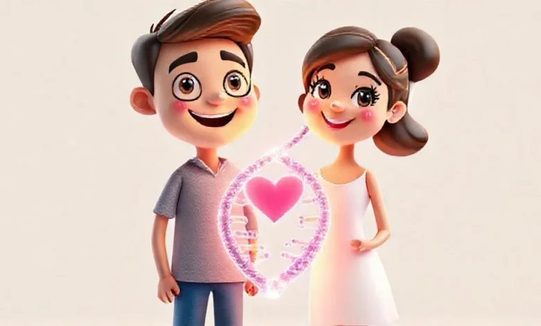 Aşkın DNA'sı ve ilişkilerdeki genetik kodların rolünü simgeleyen görsel.